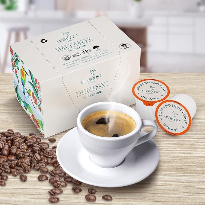 Lifeboost Light Roast Low Acid Coffee Pods - Single Origin Non-GMO Organic Coffee K Cups