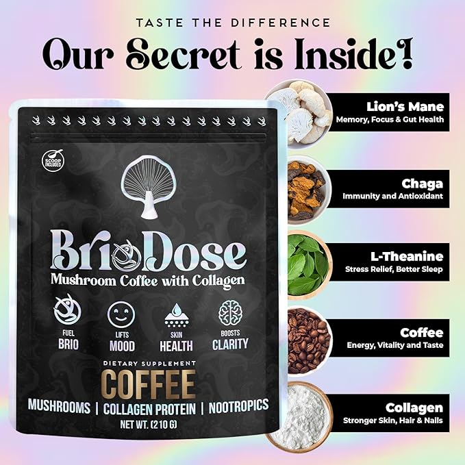 Mushroom Coffee with Grass-Fed Collagen Peptides ??Lion?™s Mane, Chaga & L-Theanine ??45mg Caffeine