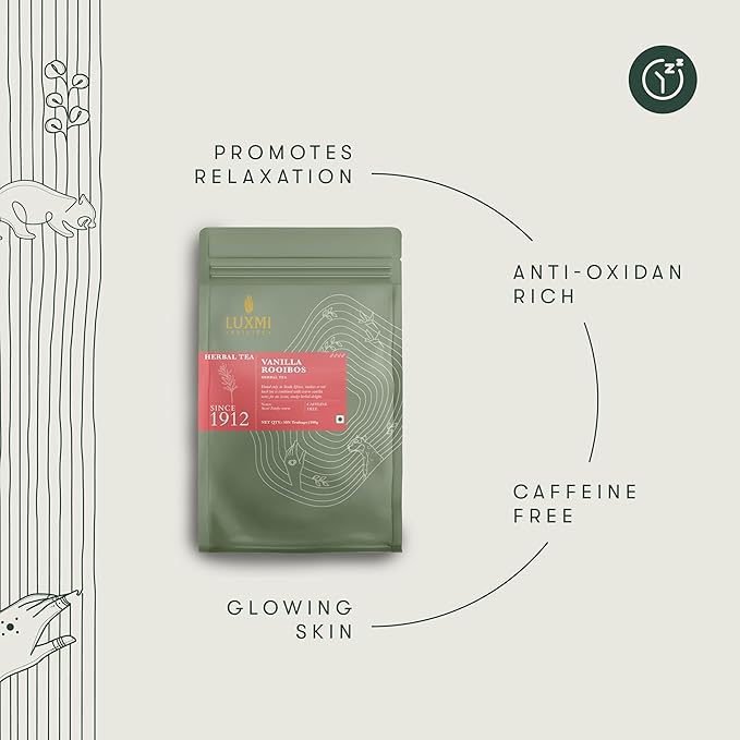 Luxmi Estates Rooibos Vanilla Organic Rooibos Tea (50 Tea Bags) Caffeine Free Tea Bags For