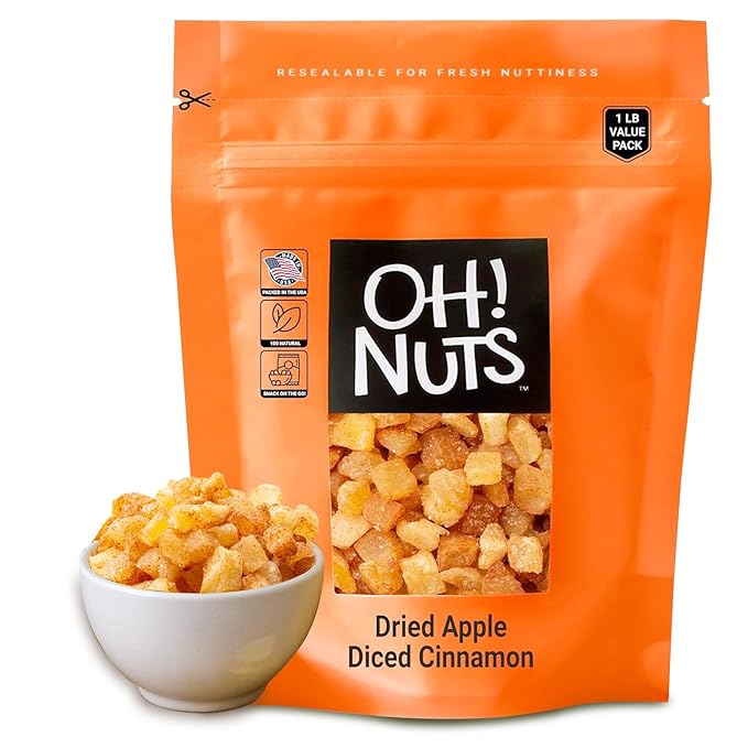 Oh! Nuts Dried Cinnamon Apple - 1 LB - Sweetened Dried Fruit Diced - Dehydrated Fruit Bites