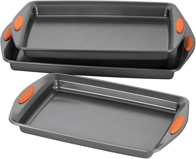 Rachael Ray Nonstick Bakeware Set with Grips, Nonstick Cookie Sheets / Baking Sheets - 3 Piece
