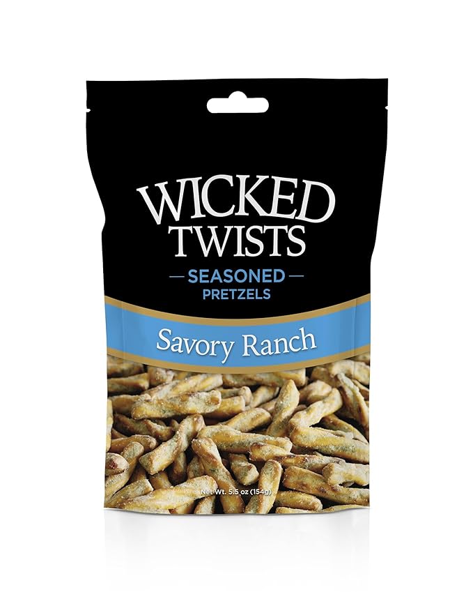 Wicked Twists Savory Ranch Seasoned Pretzels Twists 5.5 oz (1 Pack) Snack Pretzel Sticks Rods, Bold