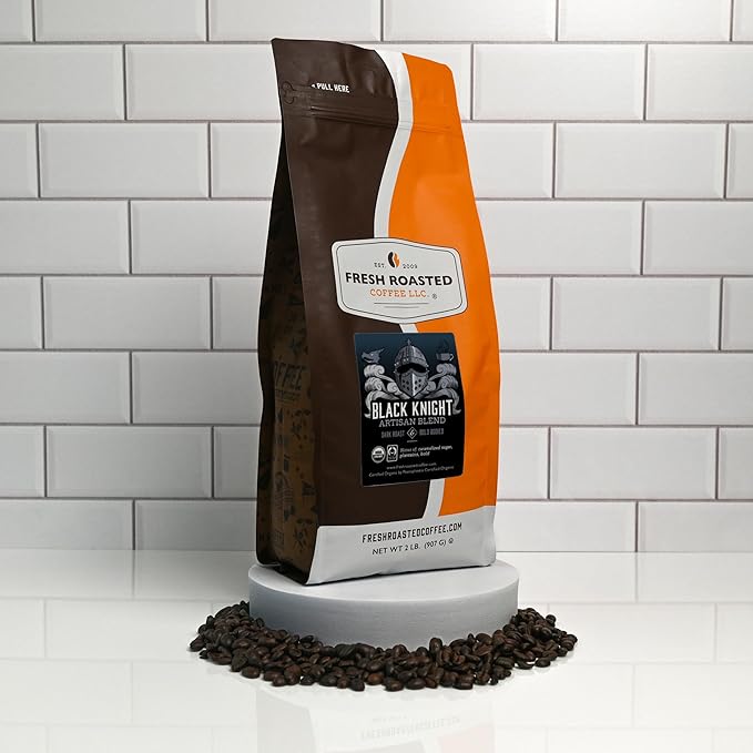 Fresh Roasted Coffee, Organic Black Knight | USDA Organic, Kosher | Dark Roast 2 lb (32 oz) Whole
