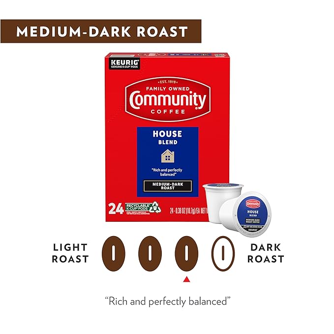 Community Coffee House Blend 24 Count Coffee Pods, Medium Dark Roast, Compatible with Keurig 2.0