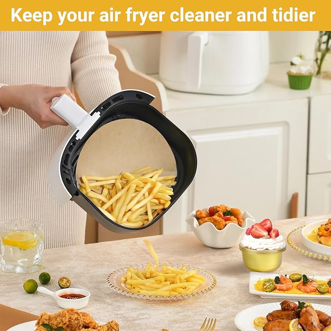 Beasea Air Fryer Parchment Paper - 11 Inch, 200pcs Round Unbleached Non-perforated Parchment Bamboo