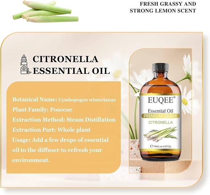 Citronella Essential Oil, 118ml Large Gift Box Pure Citronella Oil with Glass Dropper for Candle
