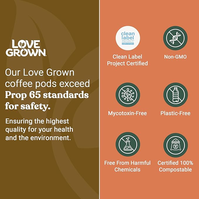 Love Grown Compostable Coffee Pods - Compatible with Single-Serve Brewing Machines - 100% Arabica