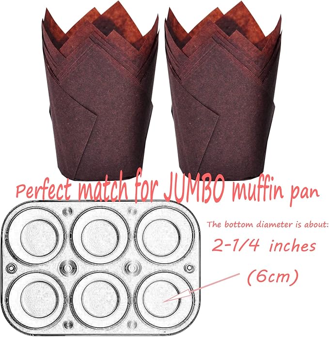 500 pcs Large size Brown Tulip Baking Cups 2-1/4"(Base diameter) x 4"(Wall height) Greaseproof