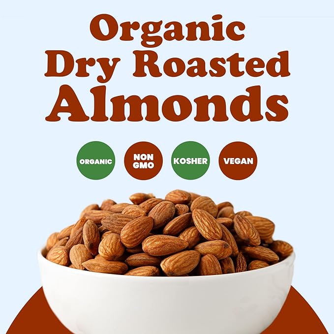 Food to Live Organic Dry Roasted Almonds, 12 Ounces – Non-GMO, Unsalted, Vegan, Keto, Paleo