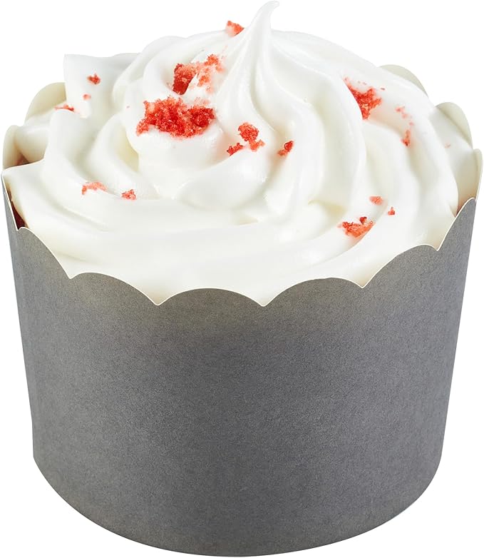 Panificio 10 Ounce Cupcake Wrappers, 200 Scalloped Baking Cups - Oven-Ready, Greaseproof, Gray