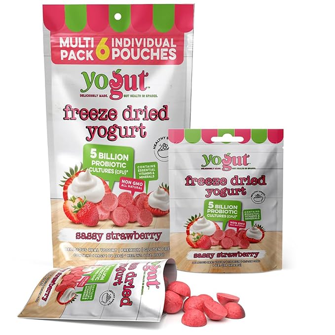 YoGut Freeze Dried Yogurt Snack, Strawberry, 6 Pack, Healthy Snacks for Kids, Toddlers & Adults