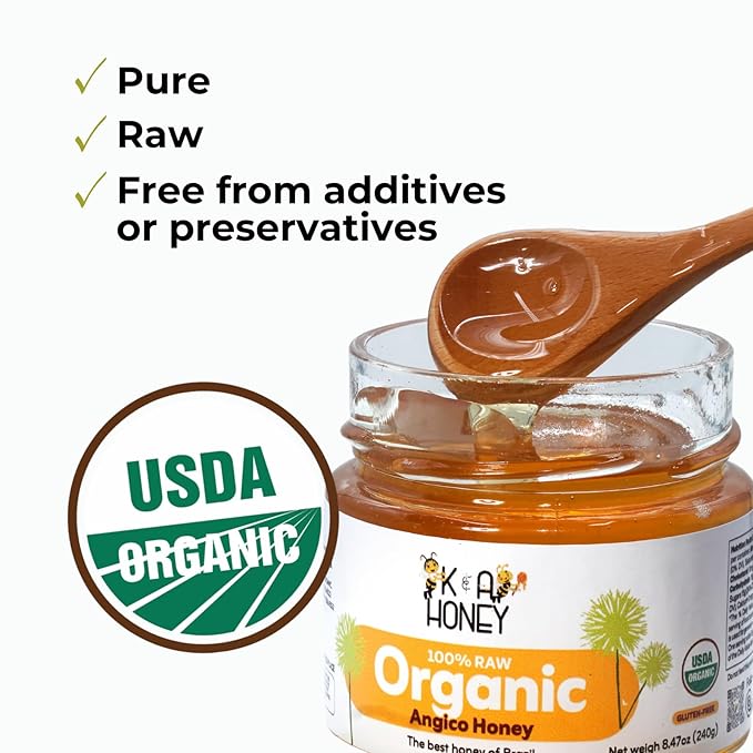 K&A HONEY Angico Honey | USDA Certified Organic | 100% Raw Brazilian Honey | Rich in Antioxidants &