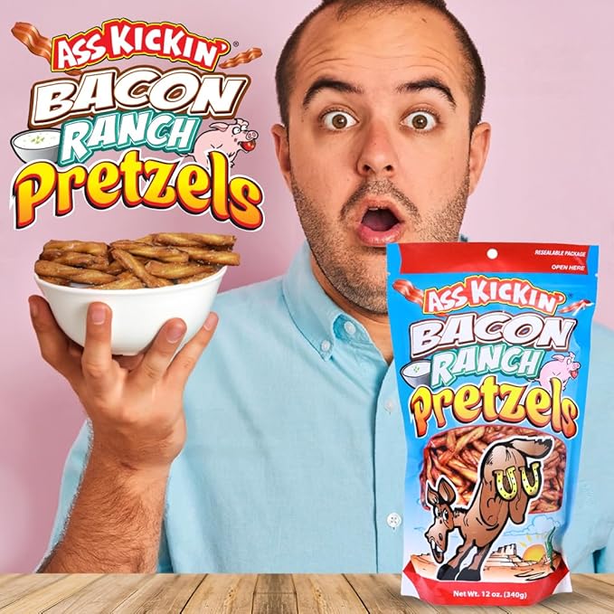 ASS KICKIN??Pretzels 12 Ounce Size Flavor Pack Seasoned Pretzel Twists (12oz, Bacon)