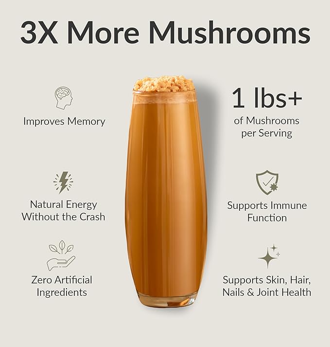 BIOptimizers Mushroom Coffee Alternative ??Salted Caramel Drink ??Lion?™s Mane, Chaga, Reishi +