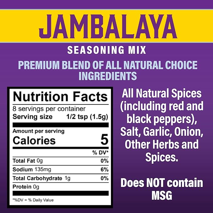 Cajun's Choice Jambalaya Seasoning Mix - 0.42 oz Packets, Pack of 6, Gluten-Free, No MSG, Authentic
