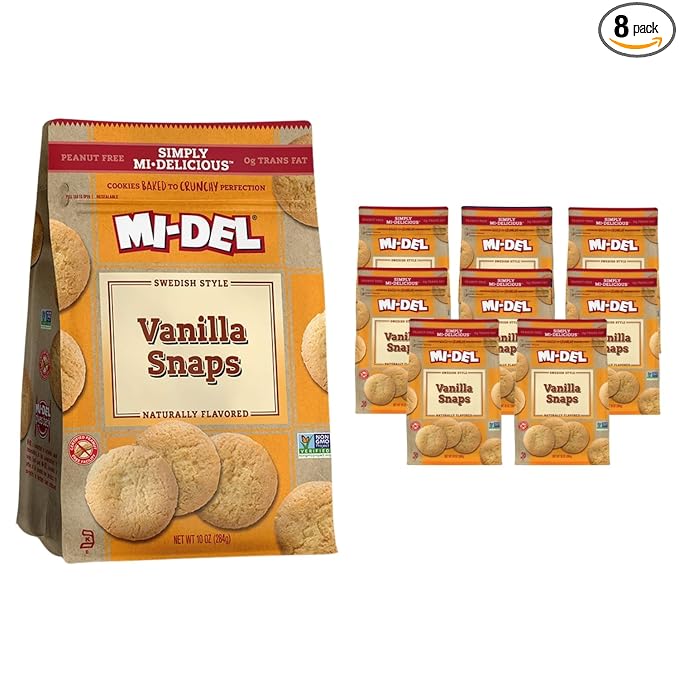Mi-Del Vanilla Snaps Cookies - Crunchy Vanilla Cookies - Non-GMO Certified, 0g Trans Fat, Healthy
