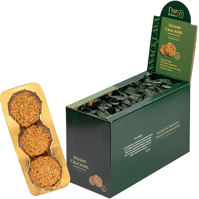 Snacklava Sesame Pistachio Crackers ??20 Pack (9 Pieces per Pack) | All-Natural, Handcrafted
