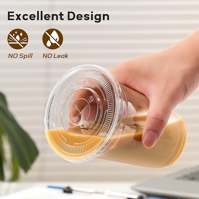 AOZITA 100 Pack 24 oz Disposable Plastic Cups with Lids and Straws, Clear Iced Coffee Cups for Cold