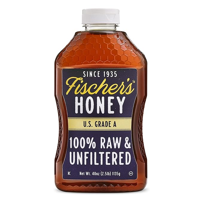 Fischer’s 100% Pure, Raw & Unfiltered Honey, 40 oz – USA Made Honey – All-Natural Sweetener – Rich
