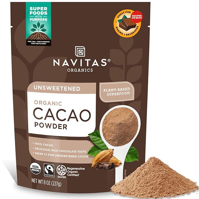 Navitas Organics Cacao Powder - Cocoa Powder Substitute 1:1, For Hot Chocolate, Baking & More