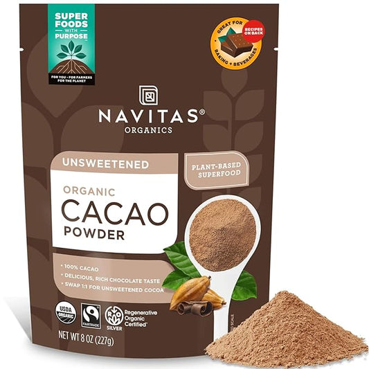 Navitas Organics Cacao Powder - Cocoa Powder Substitute 1:1, For Hot Chocolate, Baking & More