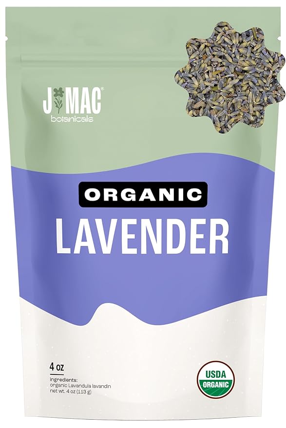 J MAC BOTANICALS, Organic Lavender Flower (4 oz), Dried Lavender Flowers, Buds, Manufactured in The