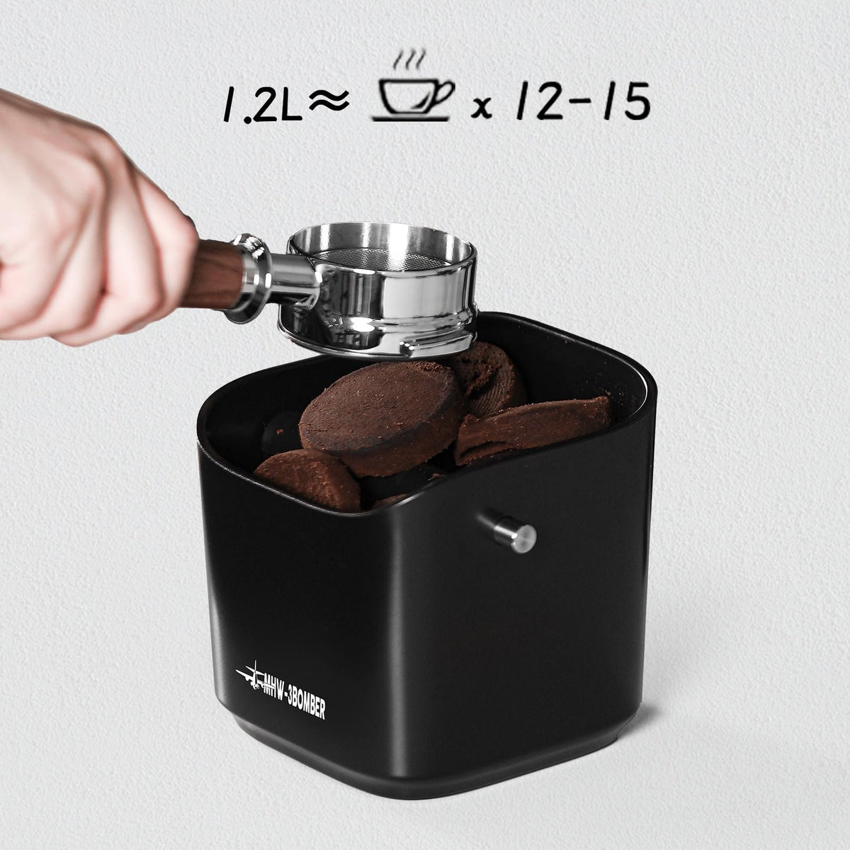 MHW-3BOMBER Espresso Knock Box, 1.2L(15 Cups) Coffee Knock Box with Removable Knock Bar and