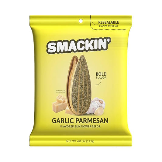 SMACKIN' - Jumbo Roasted Sunflower Seeds, No Salty Burn, American Made, Easy Pour & Seal - Garlic