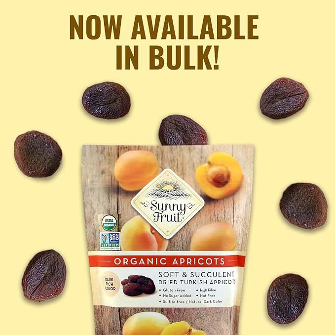 Sunny Fruit Soft Organic Turkish Dried Apricots, 2 Pound Bulk Bag | No Preservatives, No Sugar