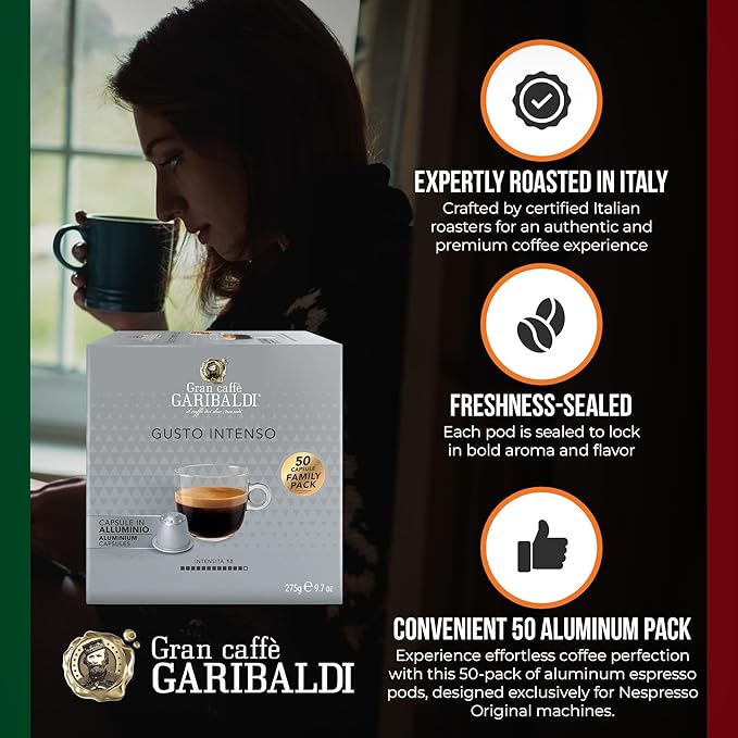 Gran Caffè Garibaldi Espresso Pods, Italian Roasted Coffee, Compatible Nespresso Original Line
