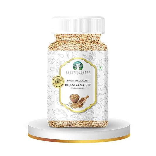AYURVEDASHREE Coriander Whole (Indian Dhania) Spice 80gm PET Jar | All Natural | Salt-Free | Vegan