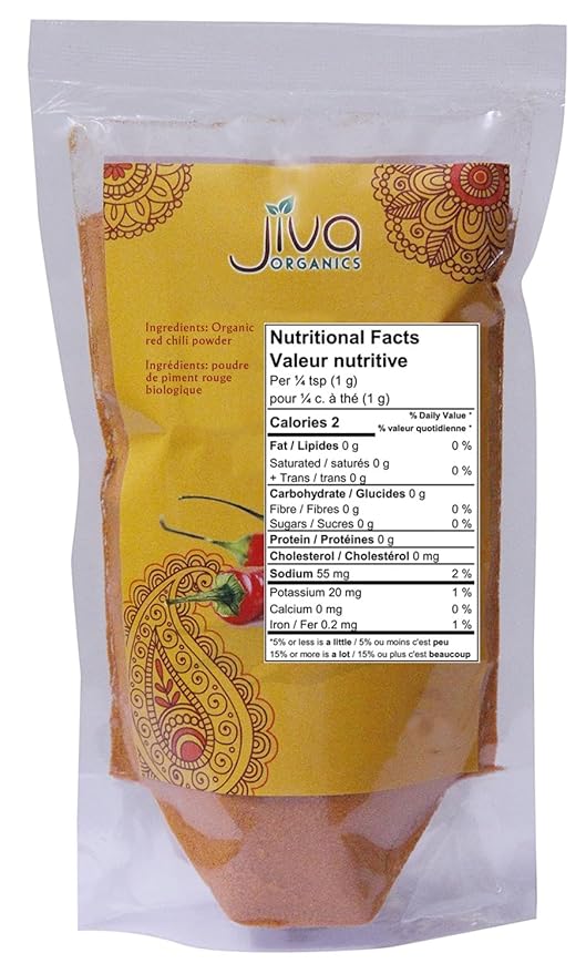Jiva Organics Organic Red Chili Powder 7 ounce Bag - Extra Hot, Ground Indian Chillies, 100%