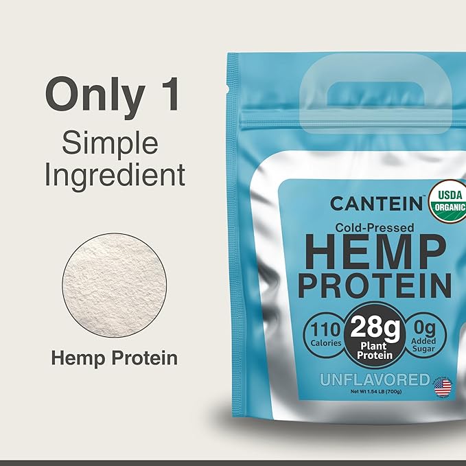Organic Hemp Protein Powder, Plant Based and Vegan Protein Shake, Lactose and Dairy Free, Gluten