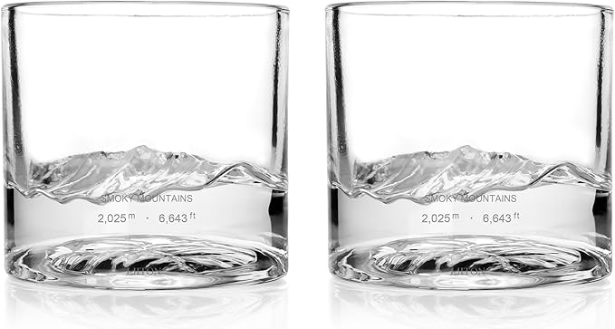 Smoky Mountain Heavy Crystal Whiskey Glasses Gift Set of 2, Thick Freezable Bourbon Glass 1lb Each