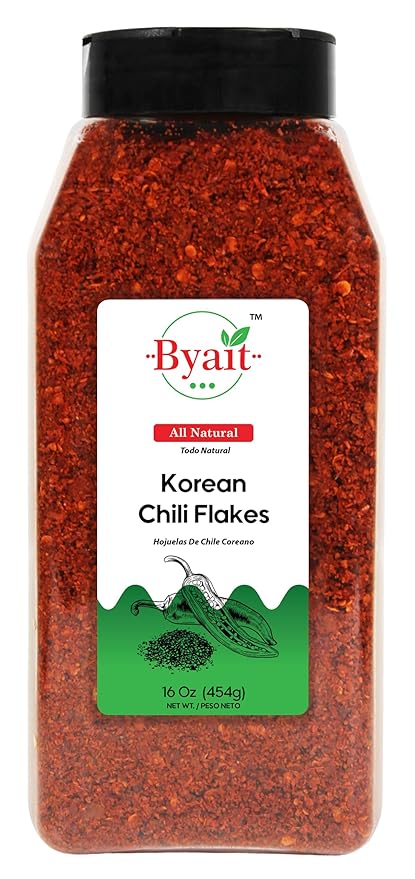 Byait Gochugaru Korean Chili Flakes 16 Oz (1 LB), Medium Hot, 100% Pure Red Chili Pepper Flakes for