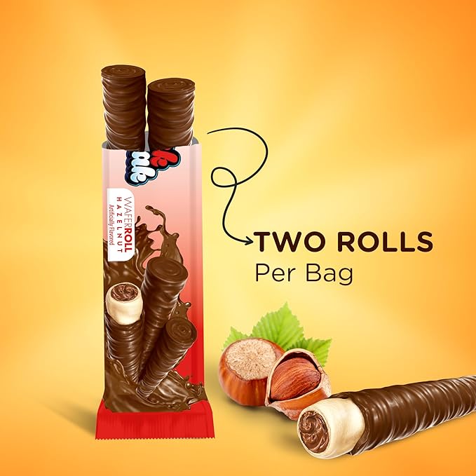 Snack Break Hazelnut Wafer Rolls, Rolled Wafer Cookies, Cocoa Coated Delicious Snack, Individually