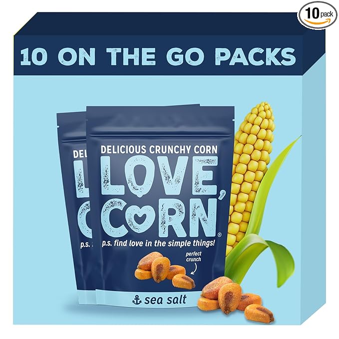 LOVE CORN Sea Salt 1.6oz x 10 Bags - Delicious Crunchy Corn - Healthy Family Snacks - Gluten Free