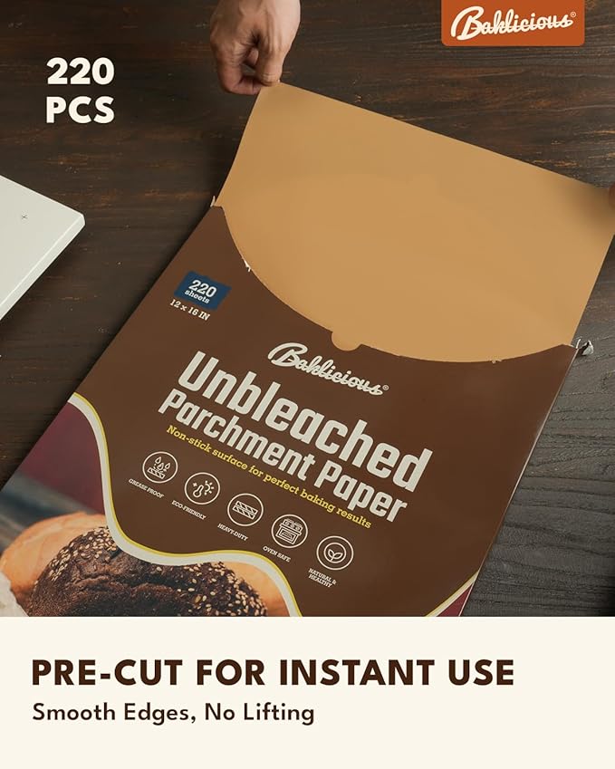 220 Pcs Unbleached Parchment Paper Baking Sheets, Baklicious Pre-cut Heavy Duty Parchment Baking