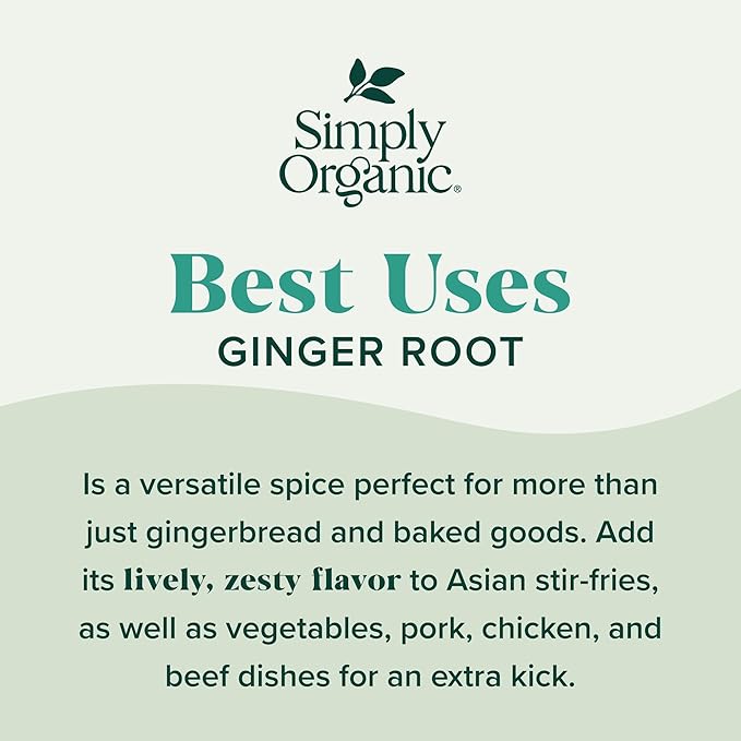 Simply Organic Ground Ginger Root, 1.64 Ounce, Non ETO, Non Irradiated, Non GMO, Complements Both