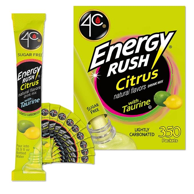 4C Powder Energy Rush Stix, Energy Rush - Citrus 350 Count, Bulk Buy, Singles Stix, On the Go