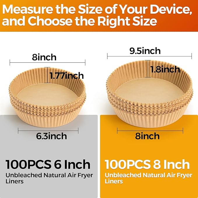 100Pcs Air Fryer Paper Liners Disposable, 8 Inch Max Xl Large Cooker Air Fryer Disposable Paper