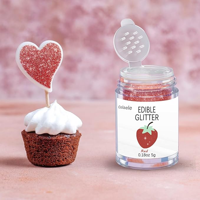 Red Edible Glitter Glimmer Powder for Cakes Drinks - Colaele 5 grams Food Grade Luster Dust