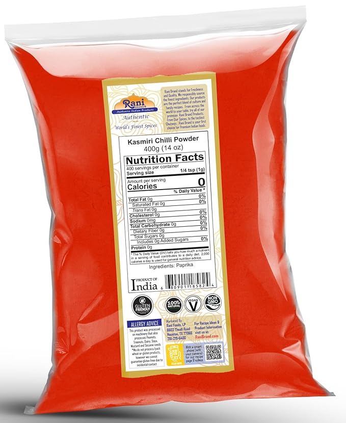 Rani Kashmiri Chilli Powder (Deggi Mirch, Low Heat) Ground Indian Spice 14oz (400g) ~ All Natural