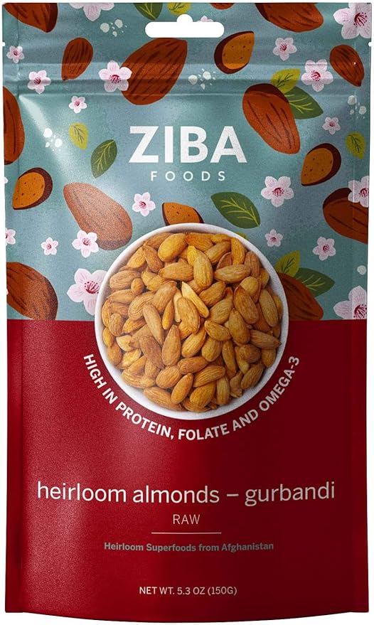 Ziba Foods Heirloom Gurbandi Raw Almonds | Non-GMO, Vegan, Whole 30 Friendly, Keto & Paleo |