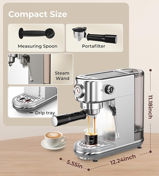 Espresso Machine with Milk Frother, 20 Bar High Pressure Professional Espresso Maker Automatic