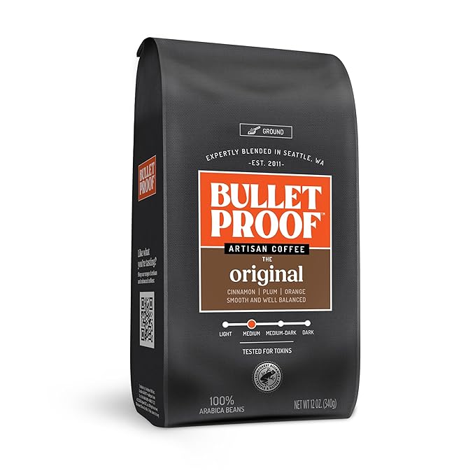 Bulletproof Original Medium Roast Ground Coffee, 12 Ounces, 100% Arabica Coffee, Clean Coffee