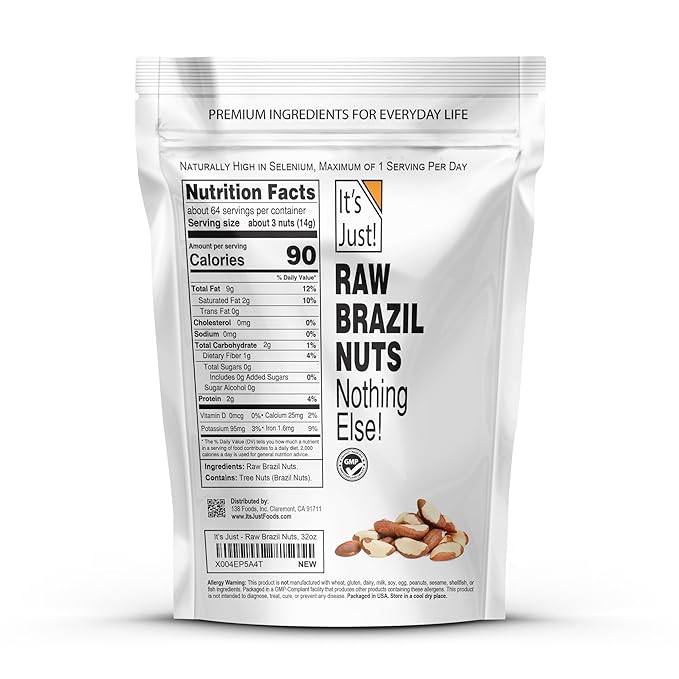 It's Just - Raw Brazil Nuts, 2lb, Unsalted, Non-GMO, Keto Friendly, Vegan, No PPO, Large, Premium