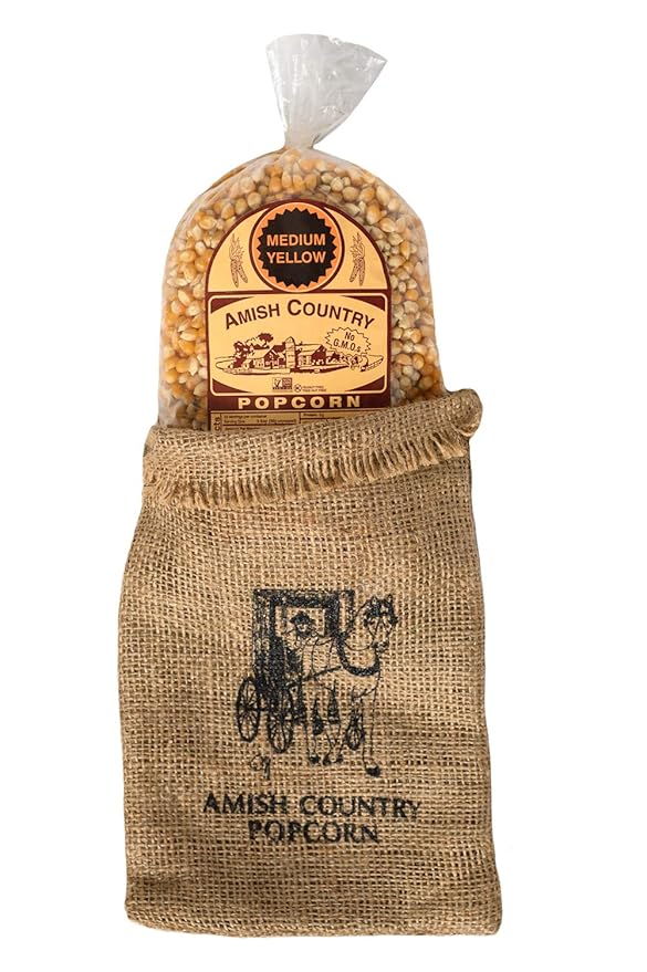 Amish Country Popcorn | 2 lb Burlap Bag | Medium Yellow Popcorn Kernels | Old Fashioned, Non-GMO