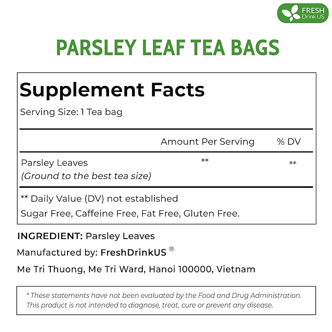 FreshDrinkUS, Premium 35 Parsley Leaf Tea Bags, 100% Natural & Pure from Parsley Leaves. Loose Leaf