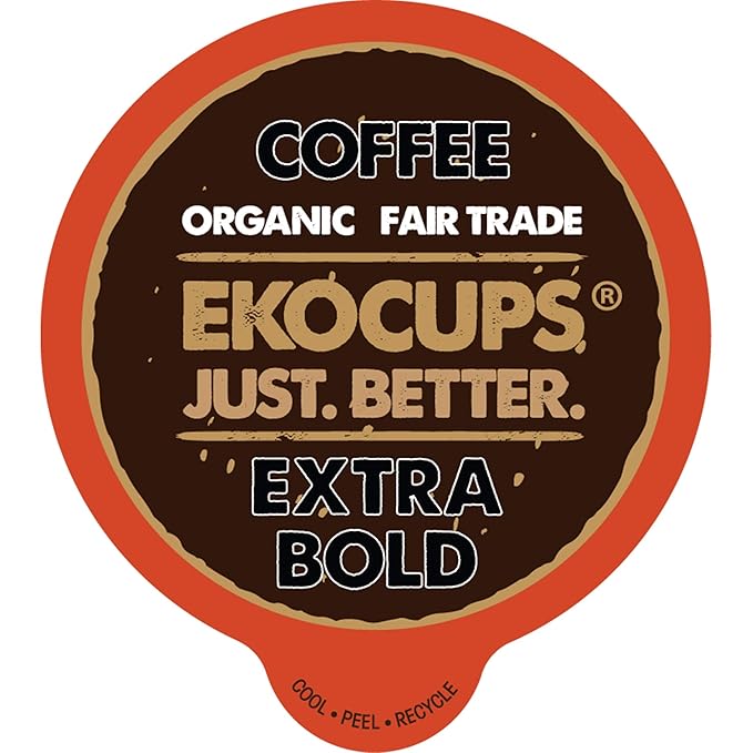 EKOCUPS Artisan Organic Bold Hot or Iced Coffee, Dark roast, in Recyclable Single Serve Cups for